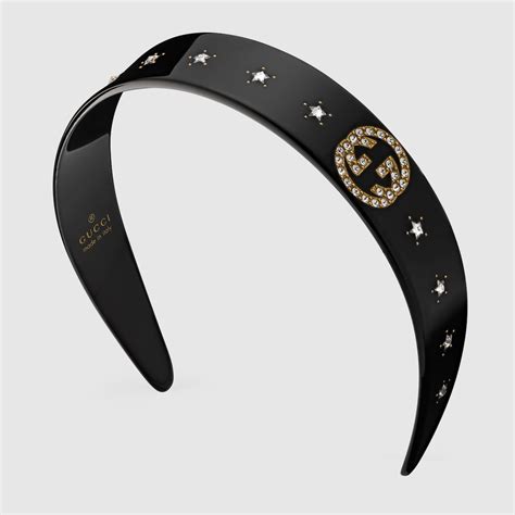 gucci bandeau with trailing crystal|Crystal Interlocking G Headband In Black Resin .